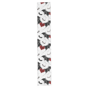 Halloween heart with black bat wings long table runner