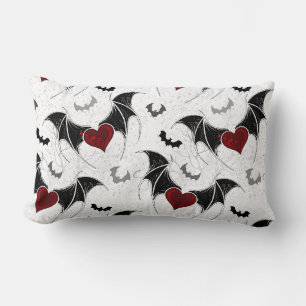 Halloween heart with black bat wings lumbar pillow