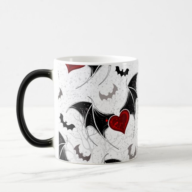 Halloween heart with black bat wings magic mug (Left)