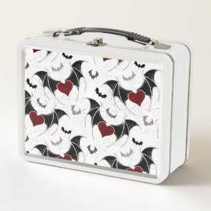 Halloween heart with black bat wings metal lunch box