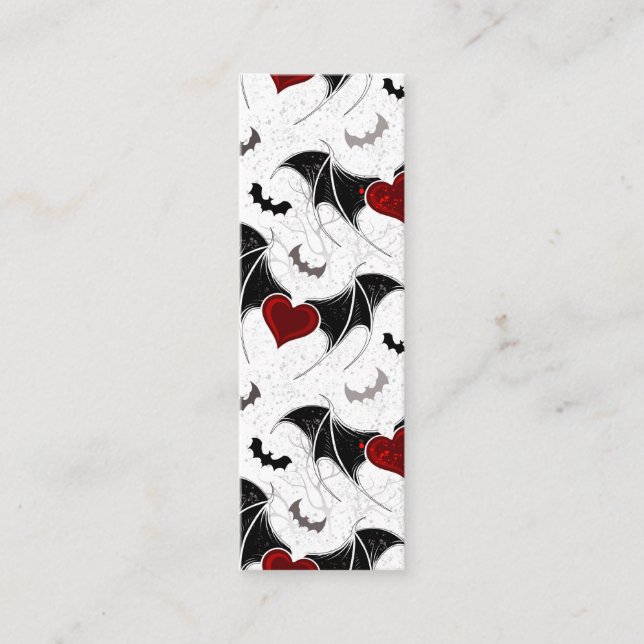 Halloween heart with black bat wings mini business card (Front)