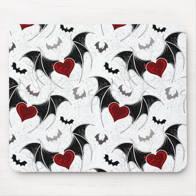 Halloween heart with black bat wings mouse pad (Front)