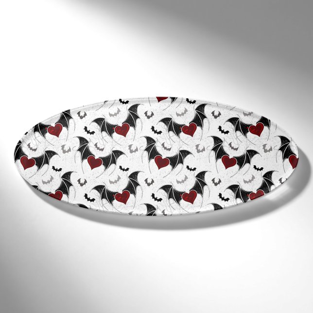 Halloween heart with black bat wings name tag (Front)