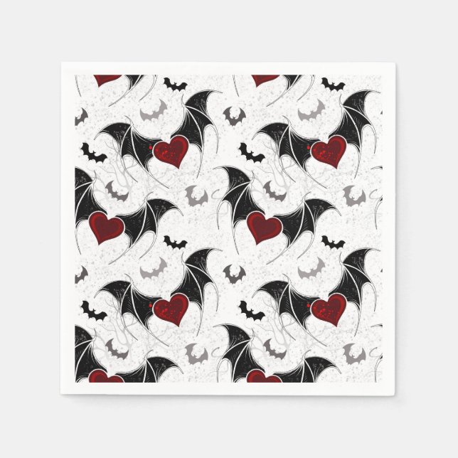 Halloween heart with black bat wings napkin (Front)
