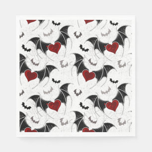 Halloween heart with black bat wings napkin