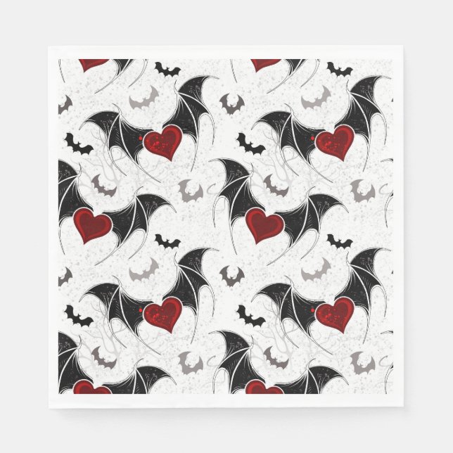 Halloween heart with black bat wings napkin (Front)