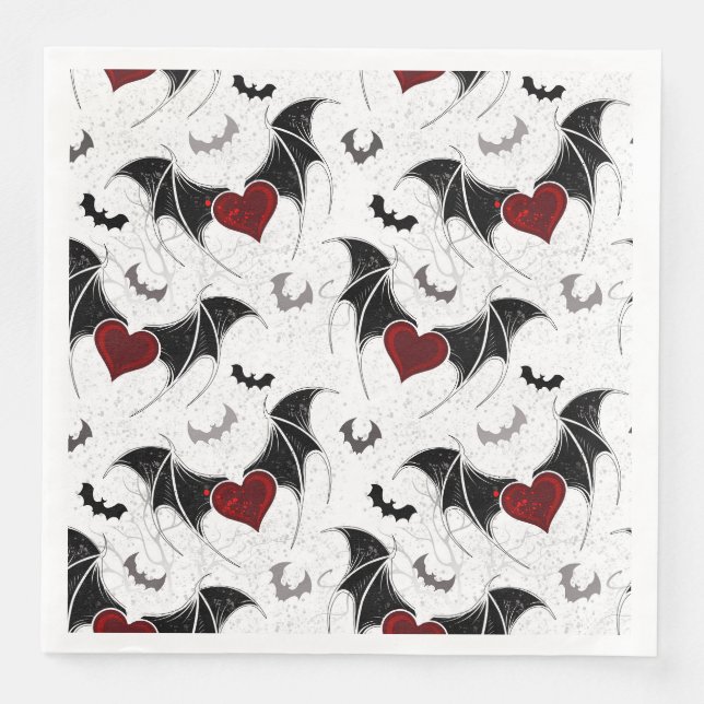 Halloween heart with black bat wings napkin (Front)