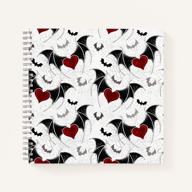 Halloween heart with black bat wings notebook (Front)