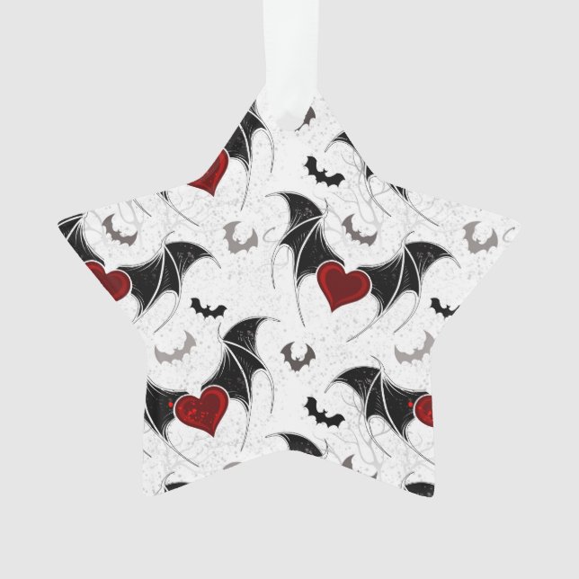 Halloween heart with black bat wings ornament (Front)