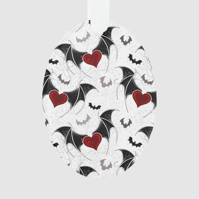 Halloween heart with black bat wings ornament (Front)