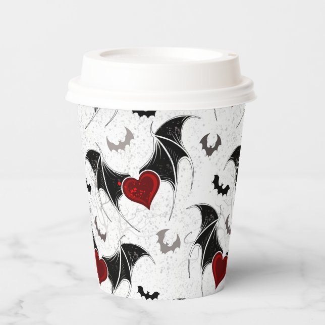 Halloween heart with black bat wings paper cups (Front)