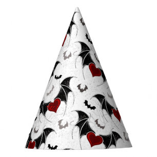 Halloween heart with black bat wings party hat