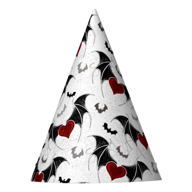 Halloween heart with black bat wings party hat (Front)