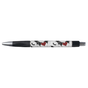 Halloween heart with black bat wings pen