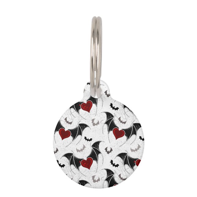 Halloween heart with black bat wings pet tag (Front)