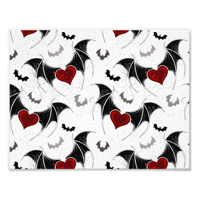 Halloween heart with black bat wings photo print (Front)
