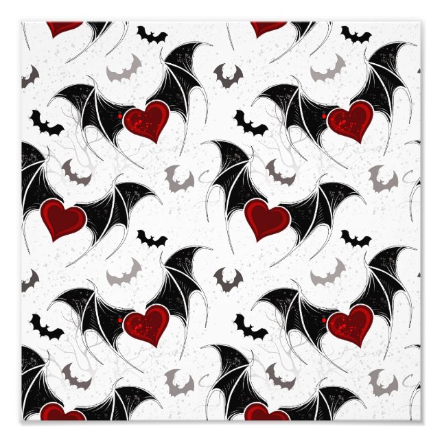 Halloween heart with black bat wings photo print (Front)