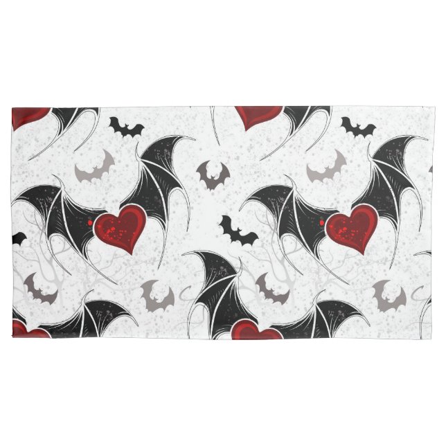 Halloween heart with black bat wings pillowcase (Front)