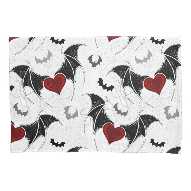 Halloween heart with black bat wings pillowcase (Front)
