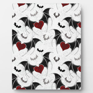 Halloween heart with black bat wings plaque