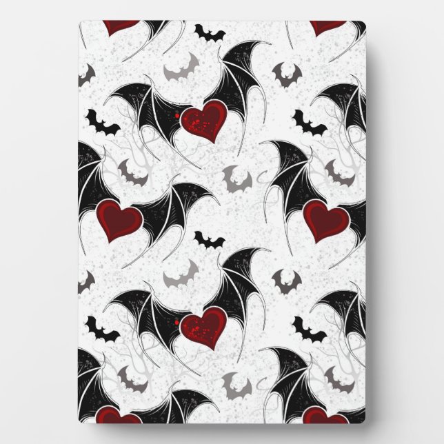Halloween heart with black bat wings plaque (Front)