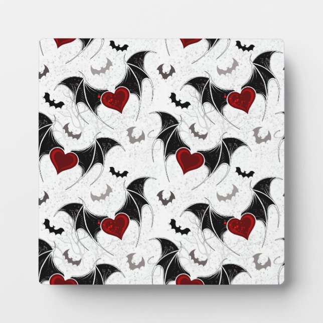 Halloween heart with black bat wings plaque (Front)