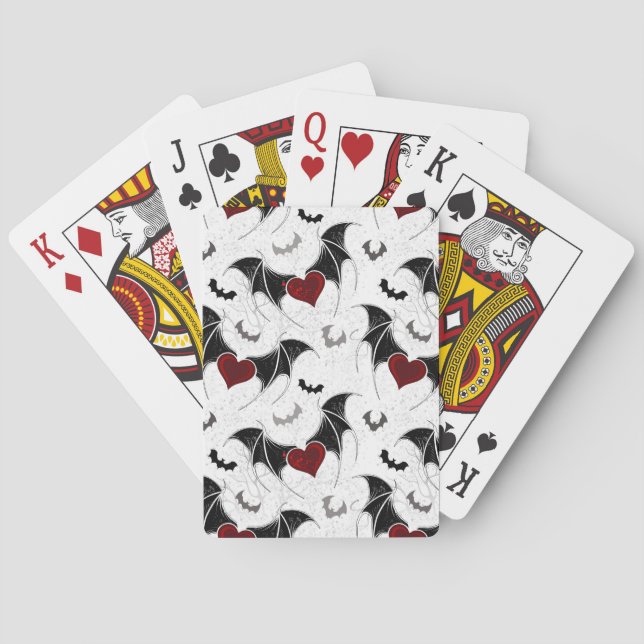 Halloween heart with black bat wings playing cards (Back)