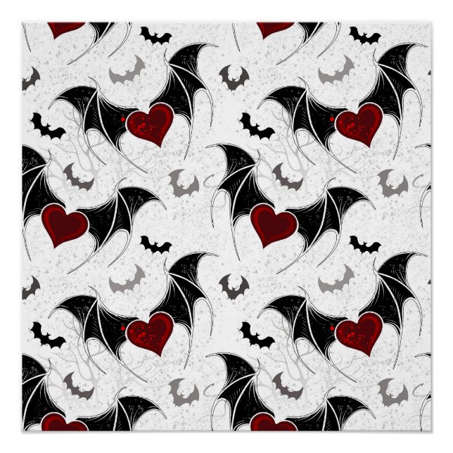 Halloween heart with black bat wings poster (Front)