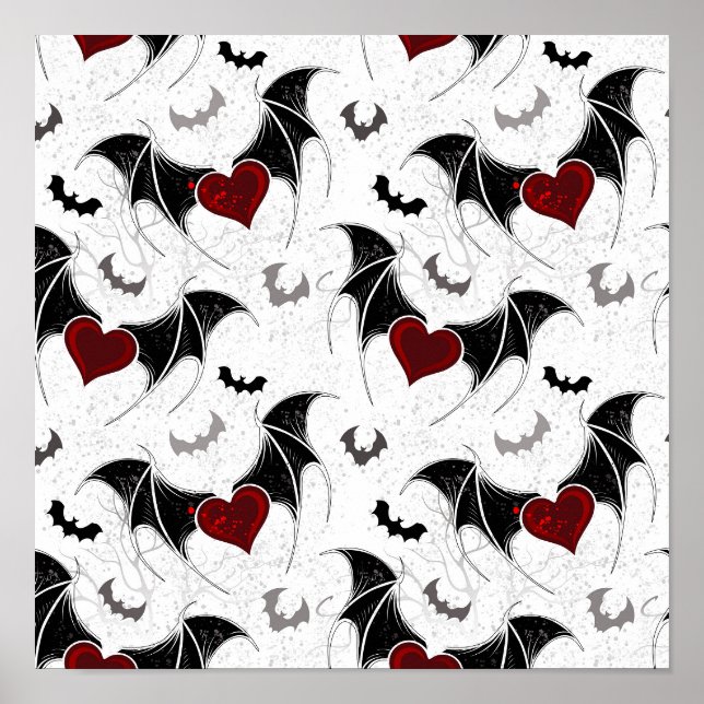 Halloween heart with black bat wings poster (Front)
