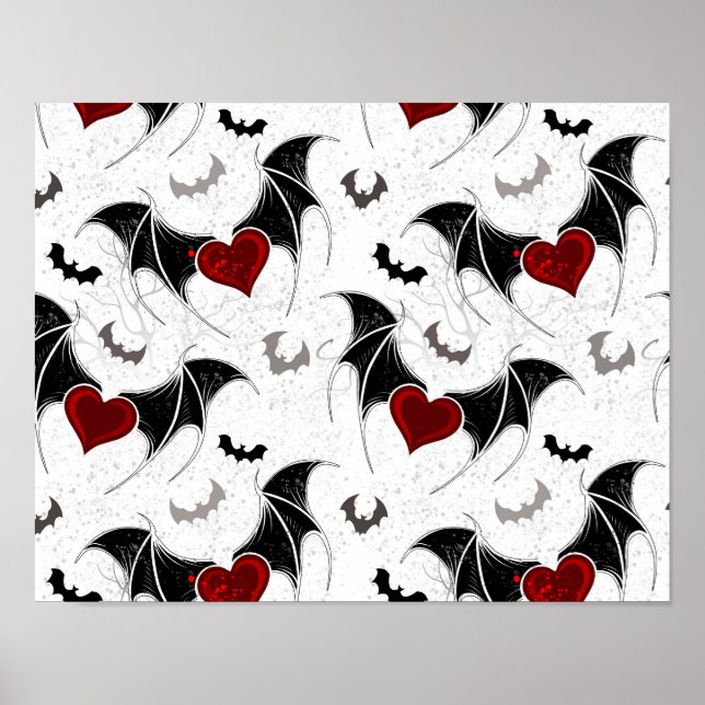 Halloween heart with black bat wings poster (Front)