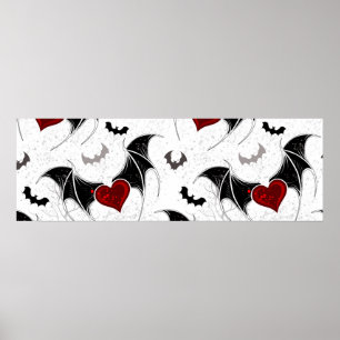 Halloween heart with black bat wings poster