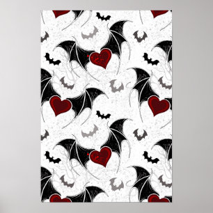 Halloween heart with black bat wings poster