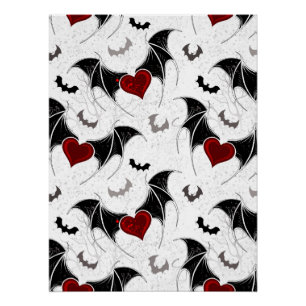 Halloween heart with black bat wings poster