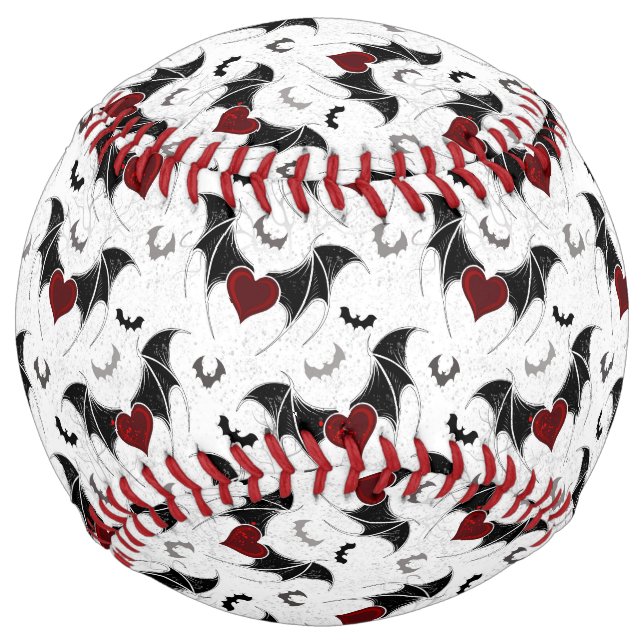 Halloween heart with black bat wings softball (Front)