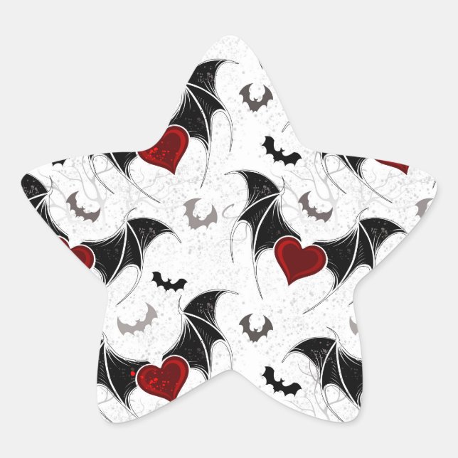 Halloween heart with black bat wings star sticker (Front)