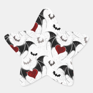 Halloween heart with black bat wings star sticker