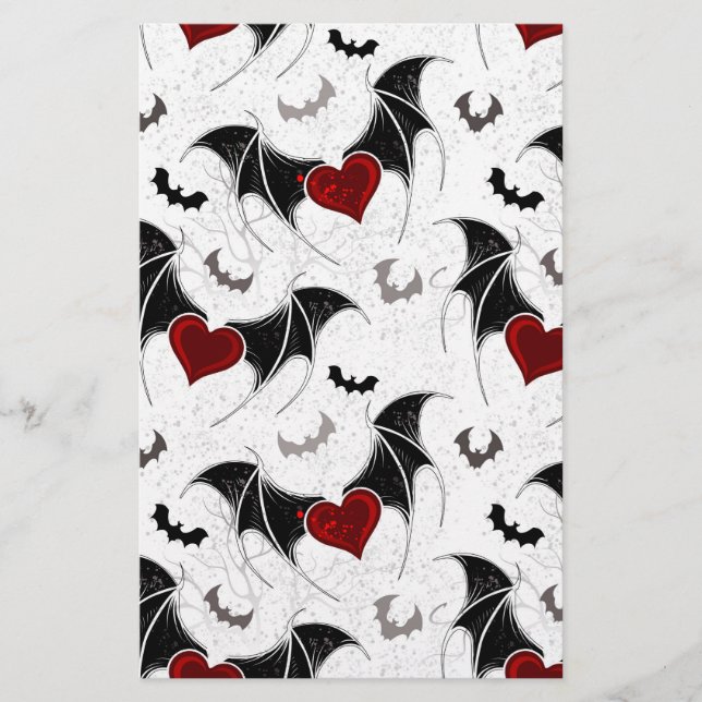 Halloween heart with black bat wings stationery (Front)