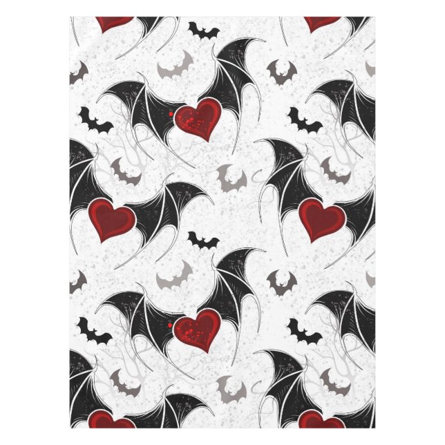 Halloween heart with black bat wings tablecloth (Front)