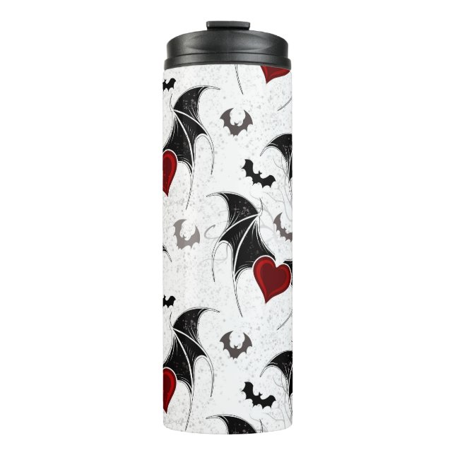 Halloween heart with black bat wings thermal tumbler (Front)