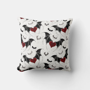 Halloween heart with black bat wings throw pillow