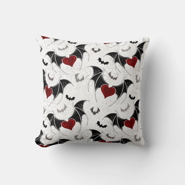 Halloween heart with black bat wings throw pillow (Front)
