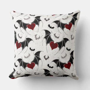 Halloween heart with black bat wings throw pillow