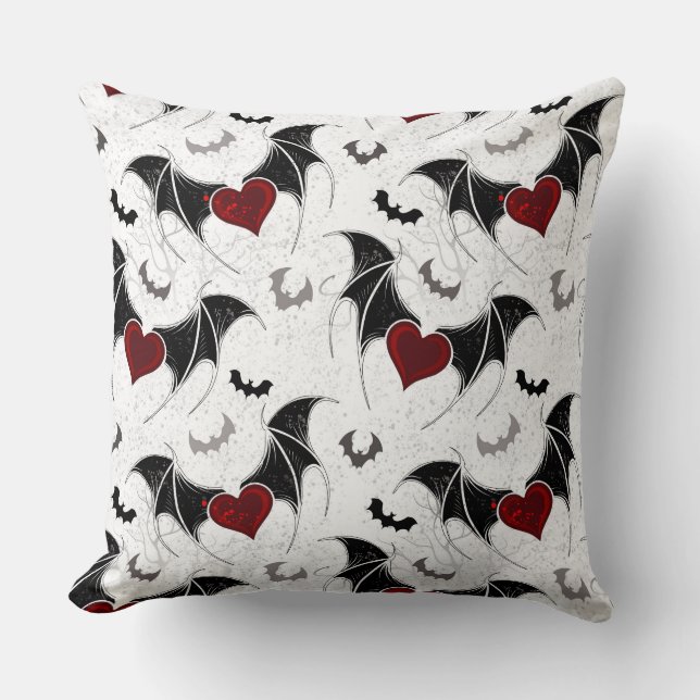 Halloween heart with black bat wings throw pillow (Front)