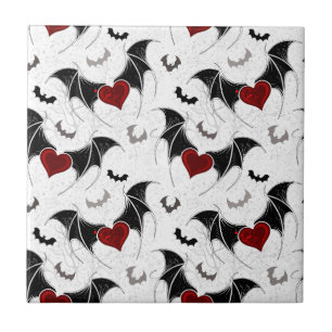 Halloween heart with black bat wings tile