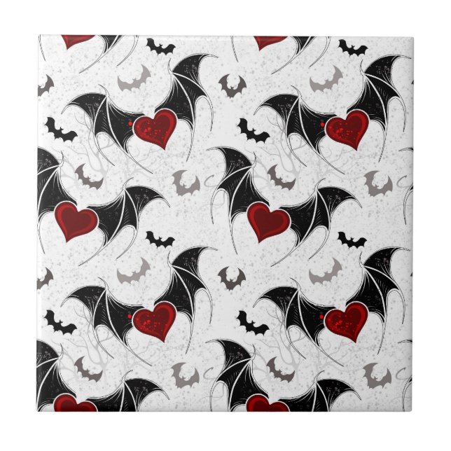 Halloween heart with black bat wings tile (Front)
