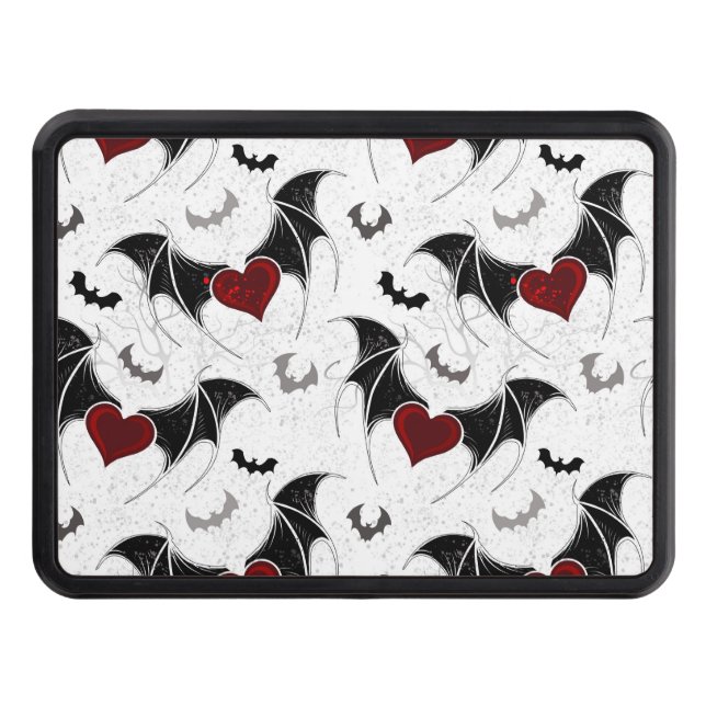 Halloween heart with black bat wings trailer hitch cover (Front)