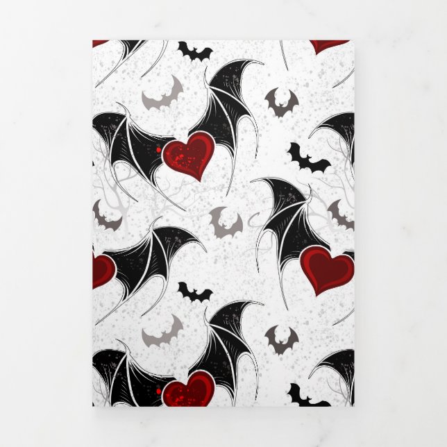 Halloween heart with black bat wings Tri-Fold card (Cover)
