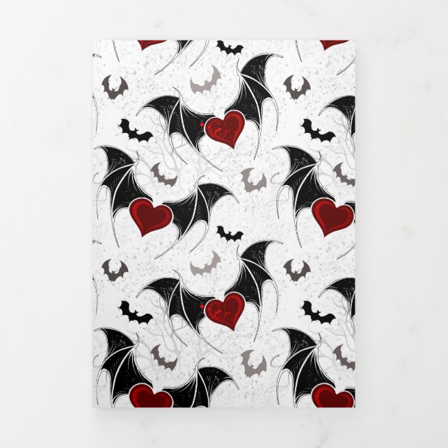 Halloween heart with black bat wings Tri-Fold holiday card (Cover)