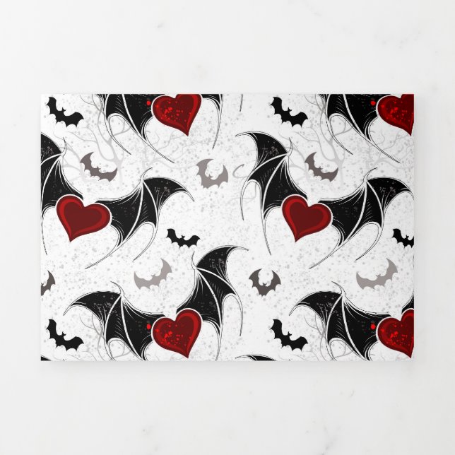Halloween heart with black bat wings Tri-Fold holiday card (Cover)
