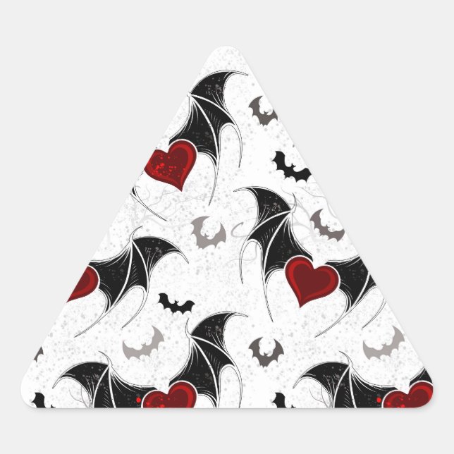 Halloween heart with black bat wings triangle sticker (Front)